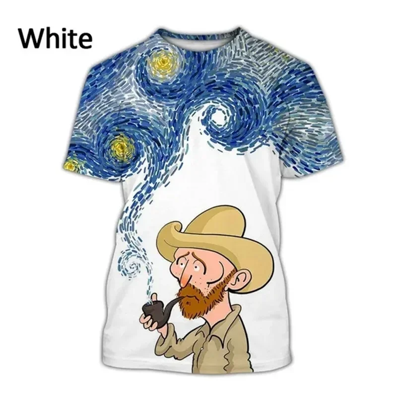 2024 Hot Trend 3D Printed Van Gogh Oil Painting T-shirt, Men's, Women's Casual Cool Round Neck Short Sleeve T-shirt, Men's Hip H