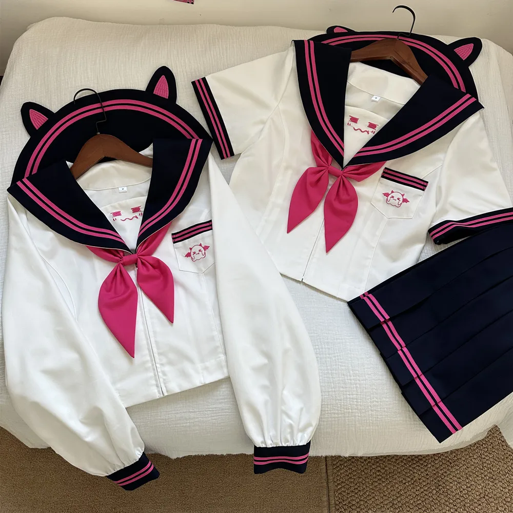 Abito da marinaio con ricamo piccolo diavolo, uniforme da studente per ragazze delle scuole superiori giapponesi coreane, set uniforme Jk sexy da donna, gonna a pieghe
