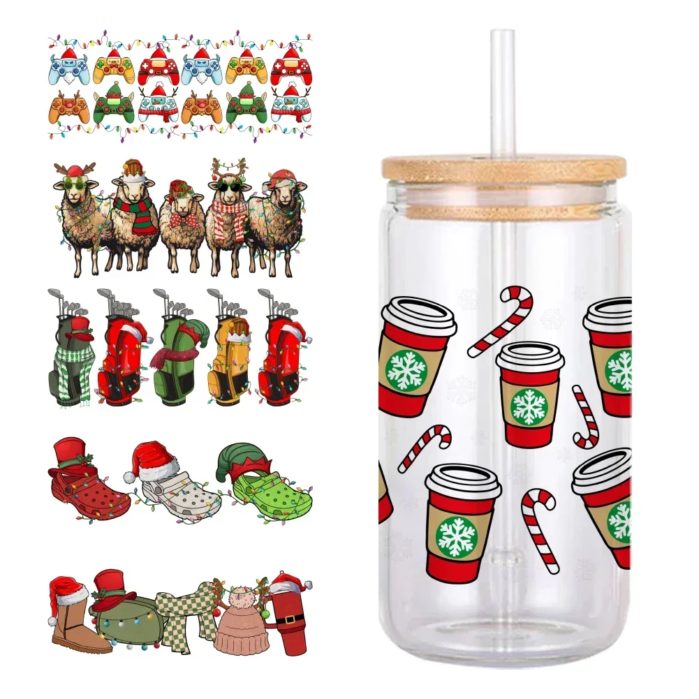 Christmas Series Cup Design Wrap Sticker UV DTF Printed for Cup Glass Can Waterproof 11x24cm 16oz Sticker Decoration