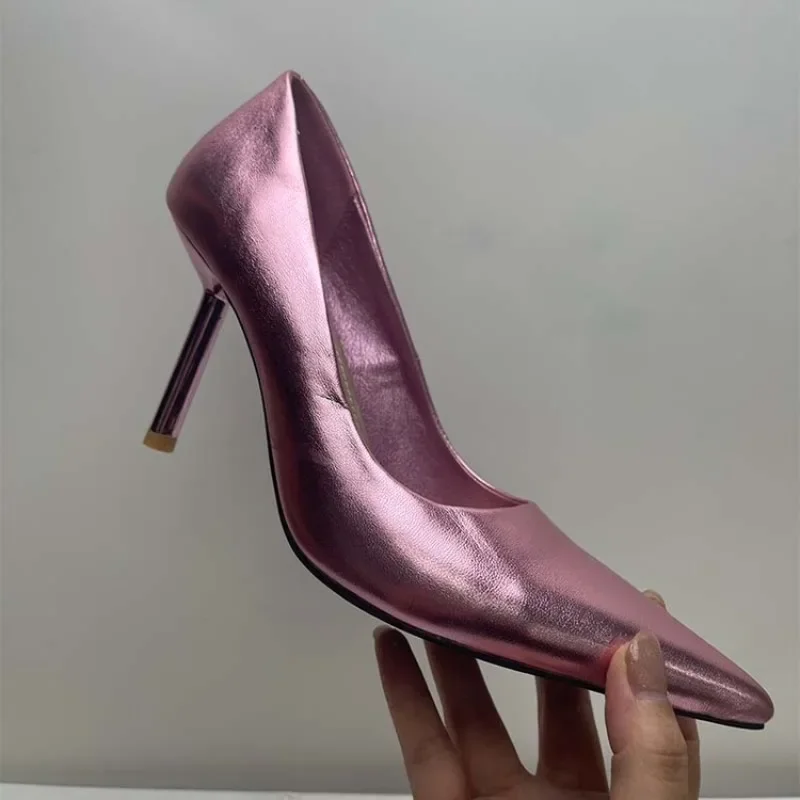 

Sweet Candy Colored Women's High Heels Spring/summer Pointed Silver Pink Fashionable Sexy Professional Commuting Nude Shoes 43