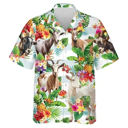 Goat Hawaiian 3D Printed Beach Shirts Funny Flower Goats Graphic Shirt For Men Clothes Animal Sheep Aloha Short Sleeve Blouses