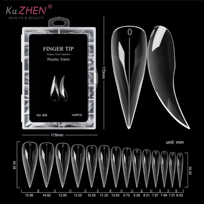 140 ชิ้น/กล่องสั้นโค้ง Stiletto เล็บแบบ Dual สําหรับเล็บ 3D Cat's Claw ประติมากรรมเล็บอะคริลิคเต็มรูปแบบแม่พิมพ์