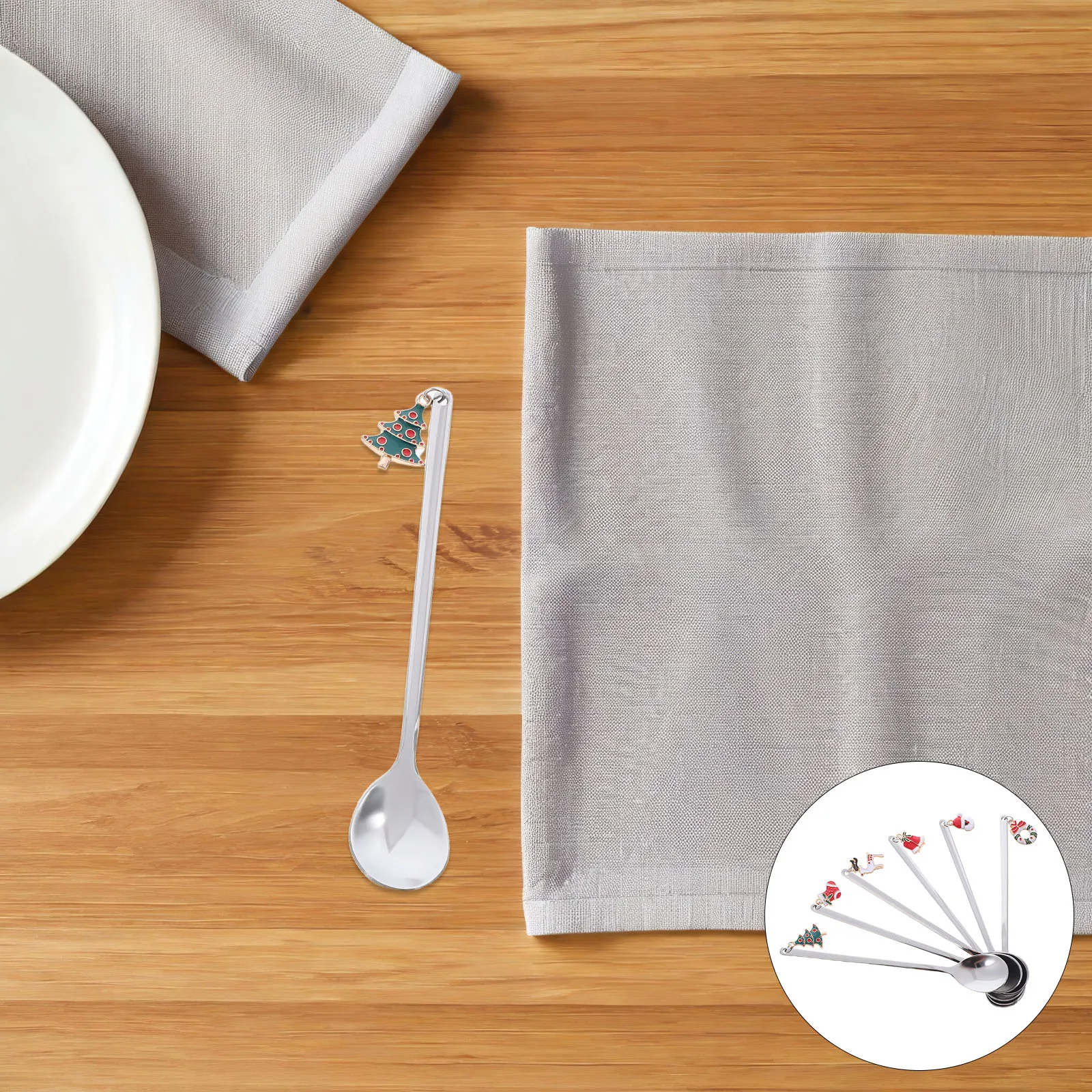 

Stainless Steel Creative Coffee Spoon Cartoon Christmas Pendant Holiday Tableware Dessert Mixing Spoon Holiday Party Supplies