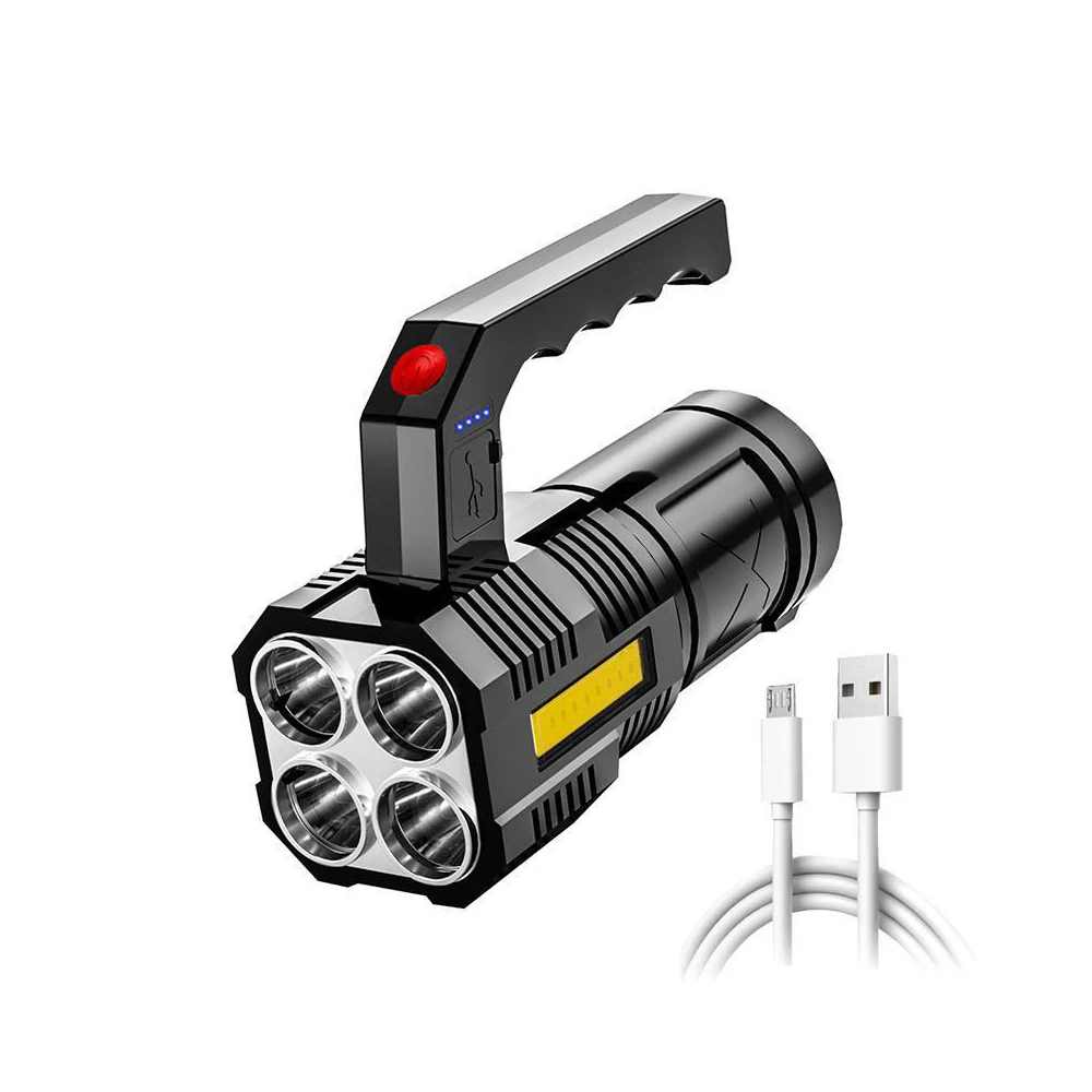 

High Power Rechargeable Flashlights 4 Modes Camping Torch With Cob Side Light Lightweight Outdoor Lighting Adjustable Brightness