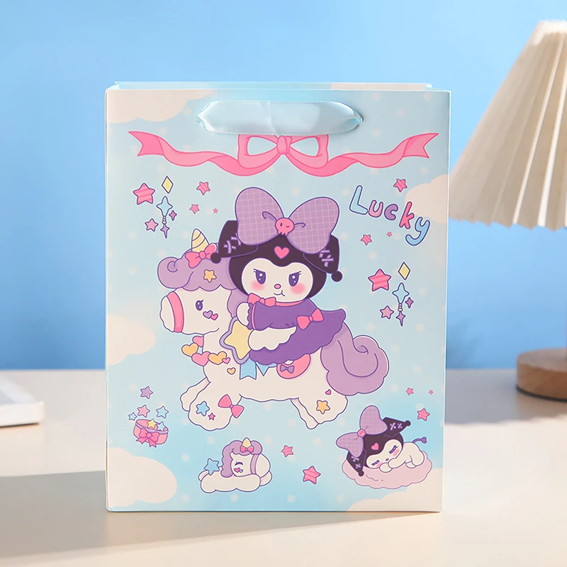 Kawaii Kuromi Gift Bags Anime Sanrio Kraft Paper Handle Candy Bag Gift Box Packaging Bag Baby Shower Girls Gifts Party Supplies