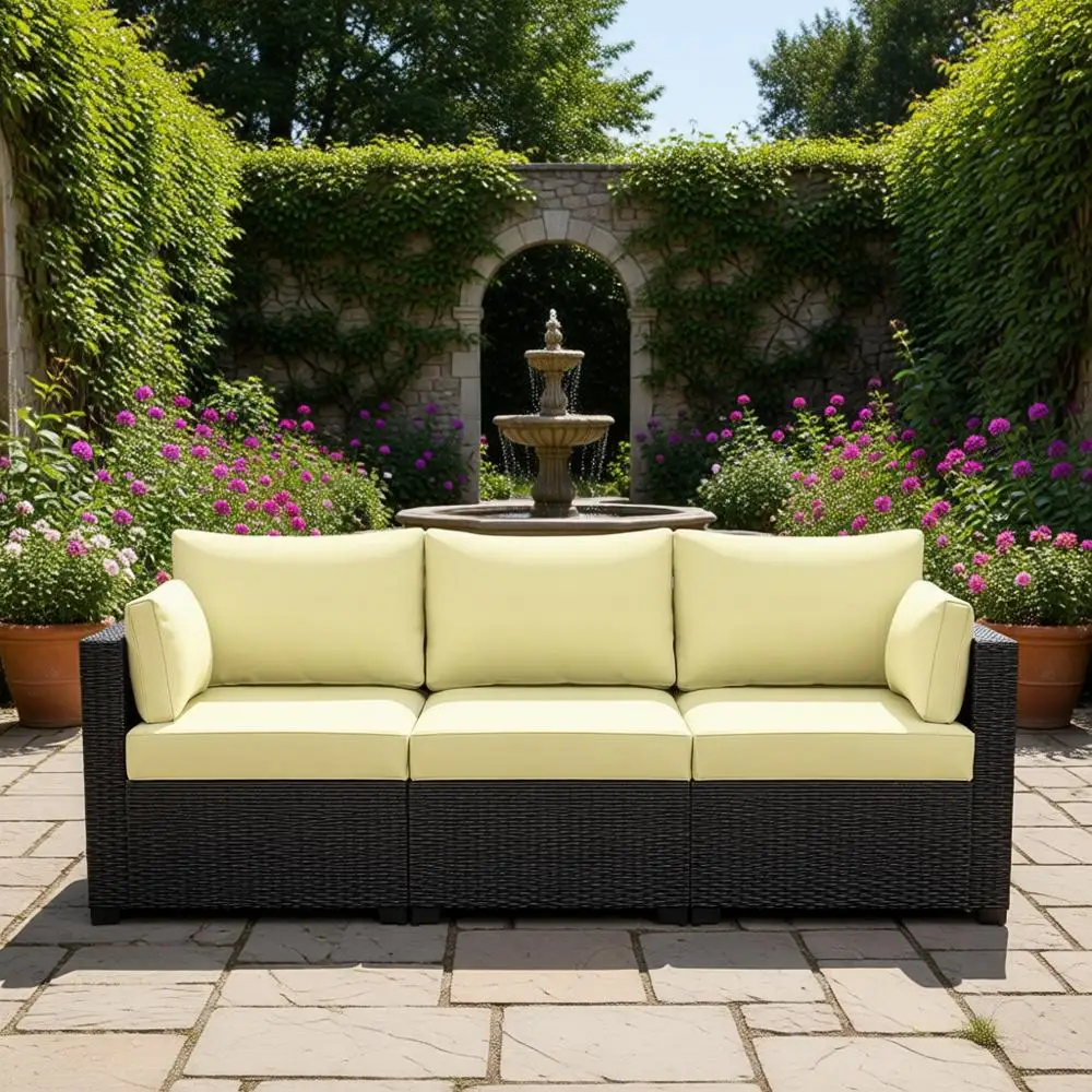 

Light Yellow Waterproof 3-Seat Outdoor Patio Sofa Cushion Covers with Zipper