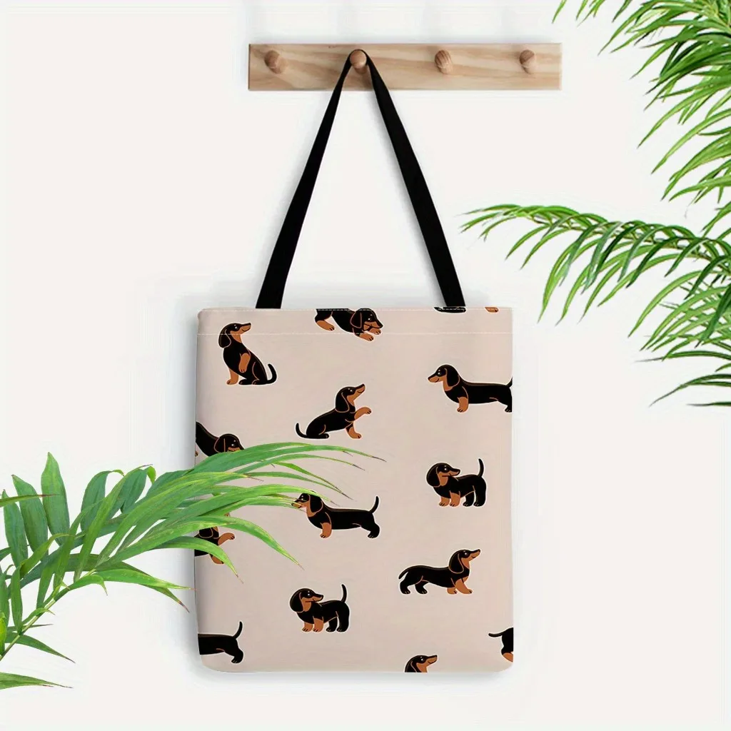 Schicke Einkaufstasche mit Dackel-Aufdruck, großes Fassungsvermögen, lässige Schulterhandtasche für Damen, robuste, wiederverwendbare Einkaufstasche aus Polyester – Detail 4