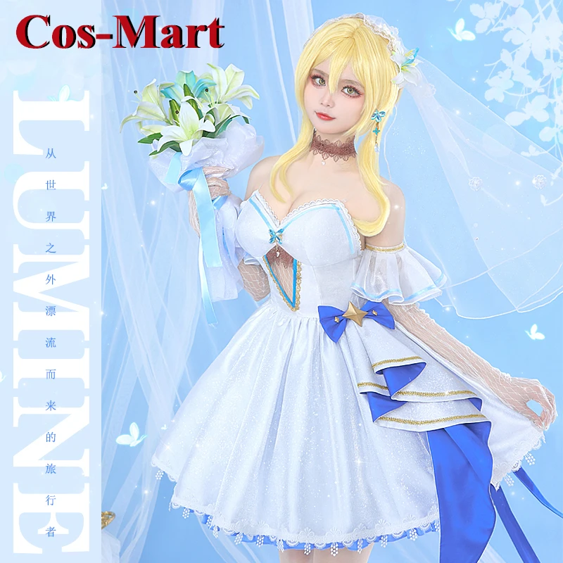 Cos-Mart Game Genshin Impact Lumine Cosplay Costume Gorgeous Sweet Wedding Dress Activity Party Role Play Clothing