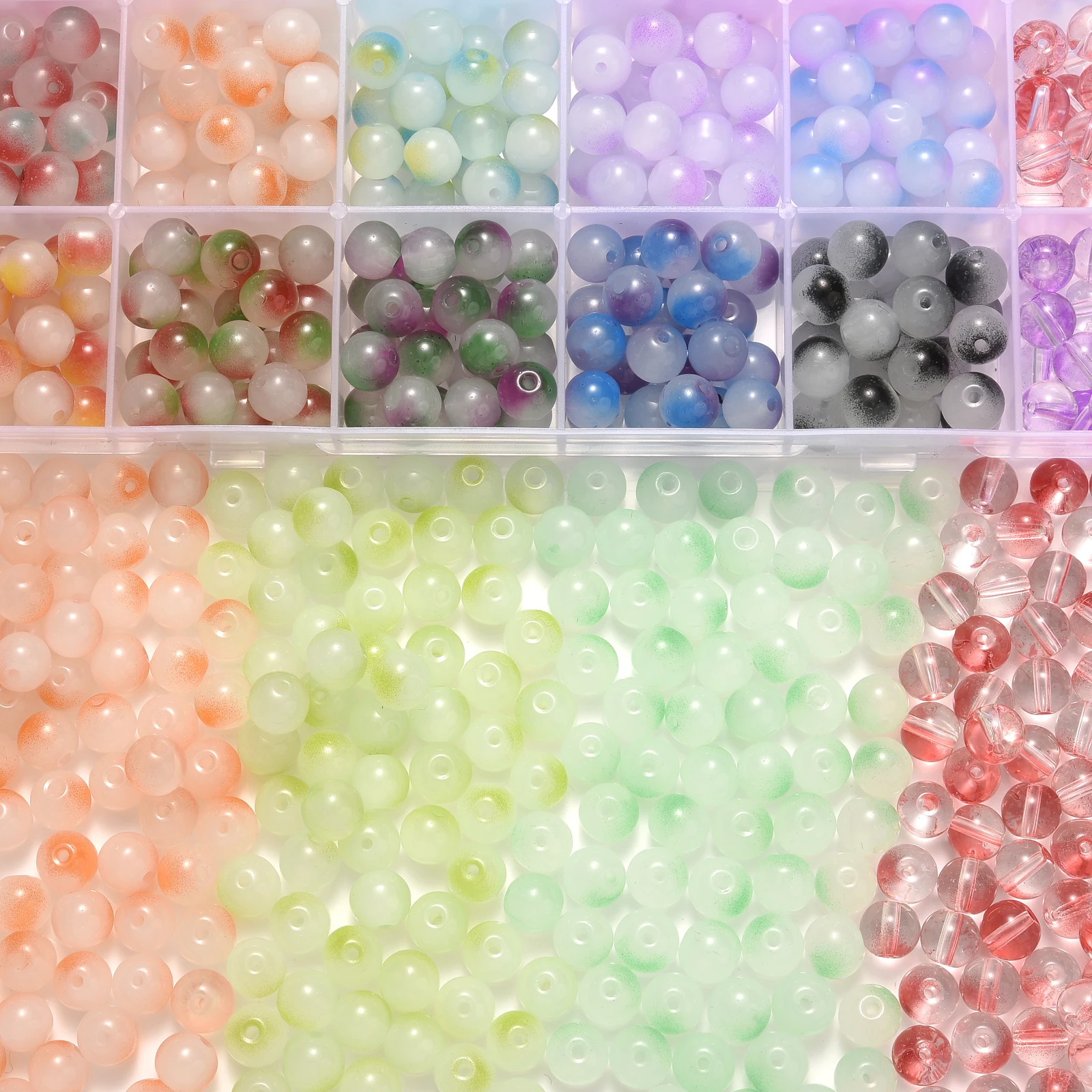 100 Stück 8mm Farbverlauf Meerjungfrauen-Glasperlen Runde Perlen Leuchtende Farben Lose Abstandsperlen für Kreatives DIY-Handwerk Schmuckherstellung – Detail 6