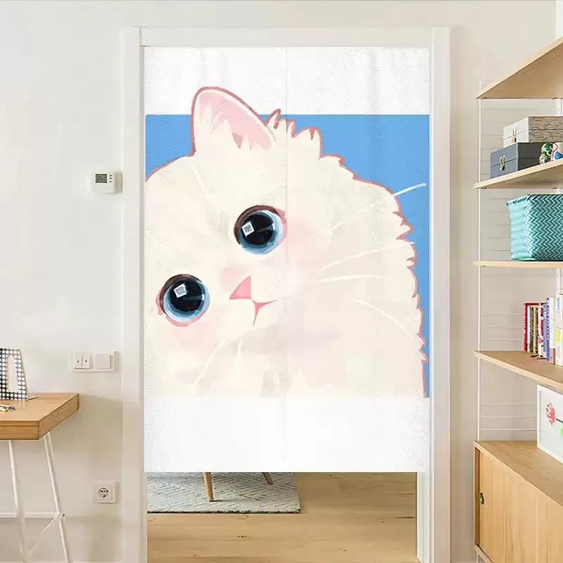 VIKAMA Cute Cat Door Curtain Cartoon Illustration Wind Partition Curtain Kitchen Bathroom Cover Half Curtain Home Decoration