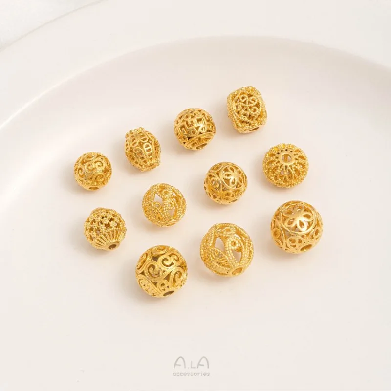 Sand Gold Transfer Beads Hollow Pattern Beads Auspicious Cloud Phoenix Tail Beads Handmade DIY String Jewelry Bead Accessories