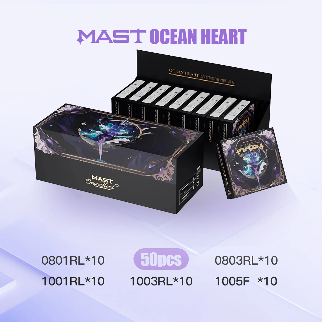 

50pcs Mast Ocean Heart Tattoo Needles Cartridges Disposable Mixed Sizes Long Tips for Precision & Style 1RL/3RL/5F