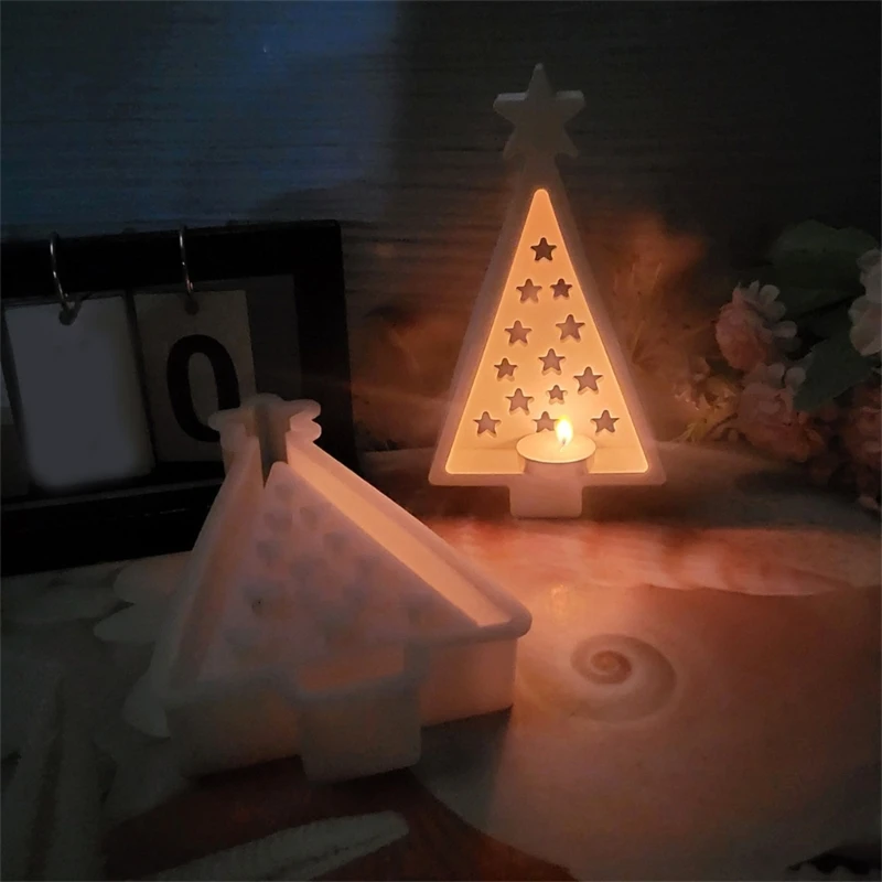 DIY Hollow Christmas Tree Shaped Candlestick Silicone Mold Desktop Decoration Ornament Handmade Candle Holder Stand Resin Mould