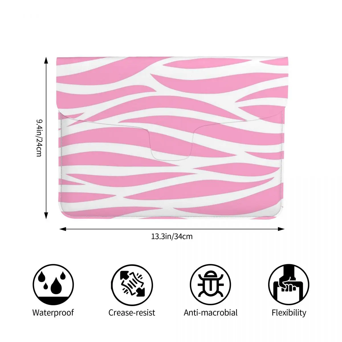 Zebra Pattern Pink Zebra Stripes PU Leather Horizontal Laptop Sleeve Shockproof Soft Lining Notebook Case 13 Inch