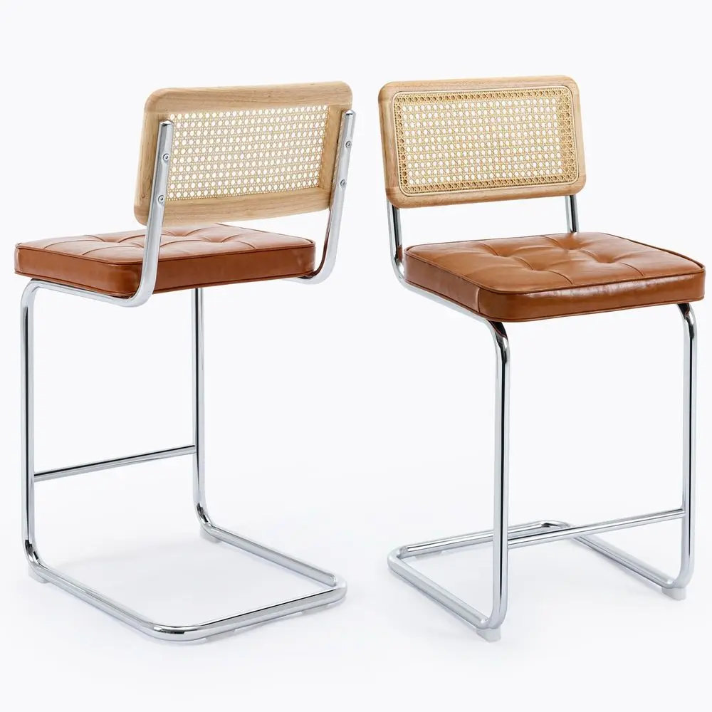 

26 барных стульев для кухонной стойки с плетеным сиденьем из натурального ротанга, современные барные стулья, набор из 2 штук, деревянный каркас