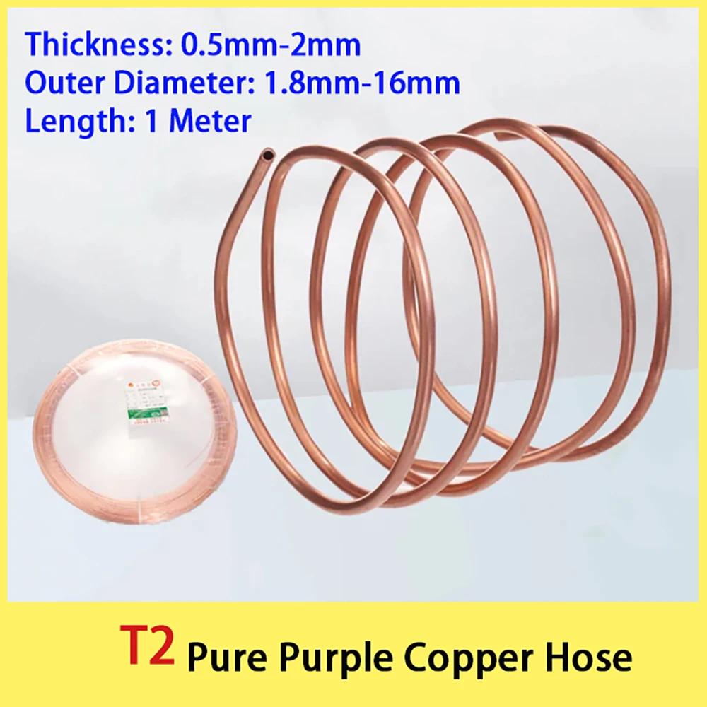 1Meter T2 Copper Coil Tube OD 1.8/6/10/16mm Air Conditioning Copper Tube Soft State Copper Tube Zero Cutting Processing DIY Part