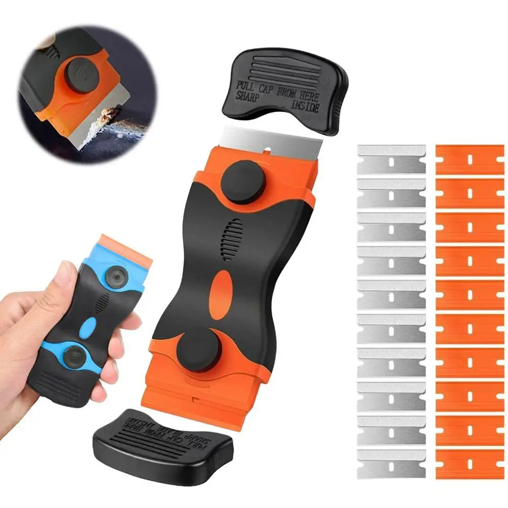 Juego de herramientas raspadoras de doble cabezal 2 en 1, raspador multiusos para eliminar pegamento de película de coche, limpieza de cocina, removedor de calcomanías de vidrio