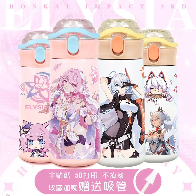 Anime Honkai Impact 3 Kiana Kaslana Elysia Cosplay Cute Stainless Steel Vacuum Cup Thermos Cup Water Bottle Cup Student Gift