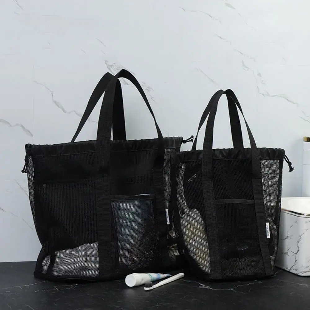 

Drawstring Mesh Shower Bag Large Capacity Collapsible Beach Tote Bag Handbag Hand-held Cosmetic Organizer Case Men/women