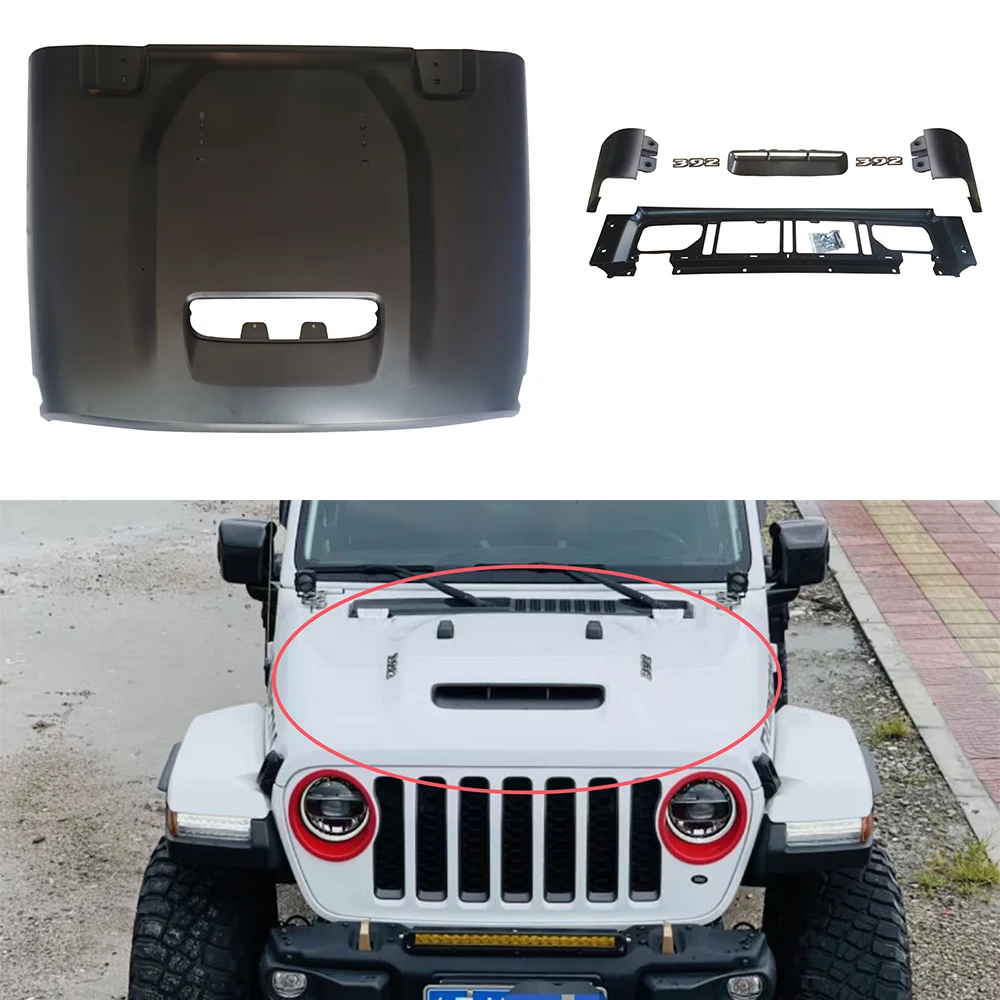 

Hood With 392 Letter Newest Design Steel Black Engine Bonnet for Wrangler JL 4XE 2018+ Gladiator JT 2020+ JL1295 LantSun