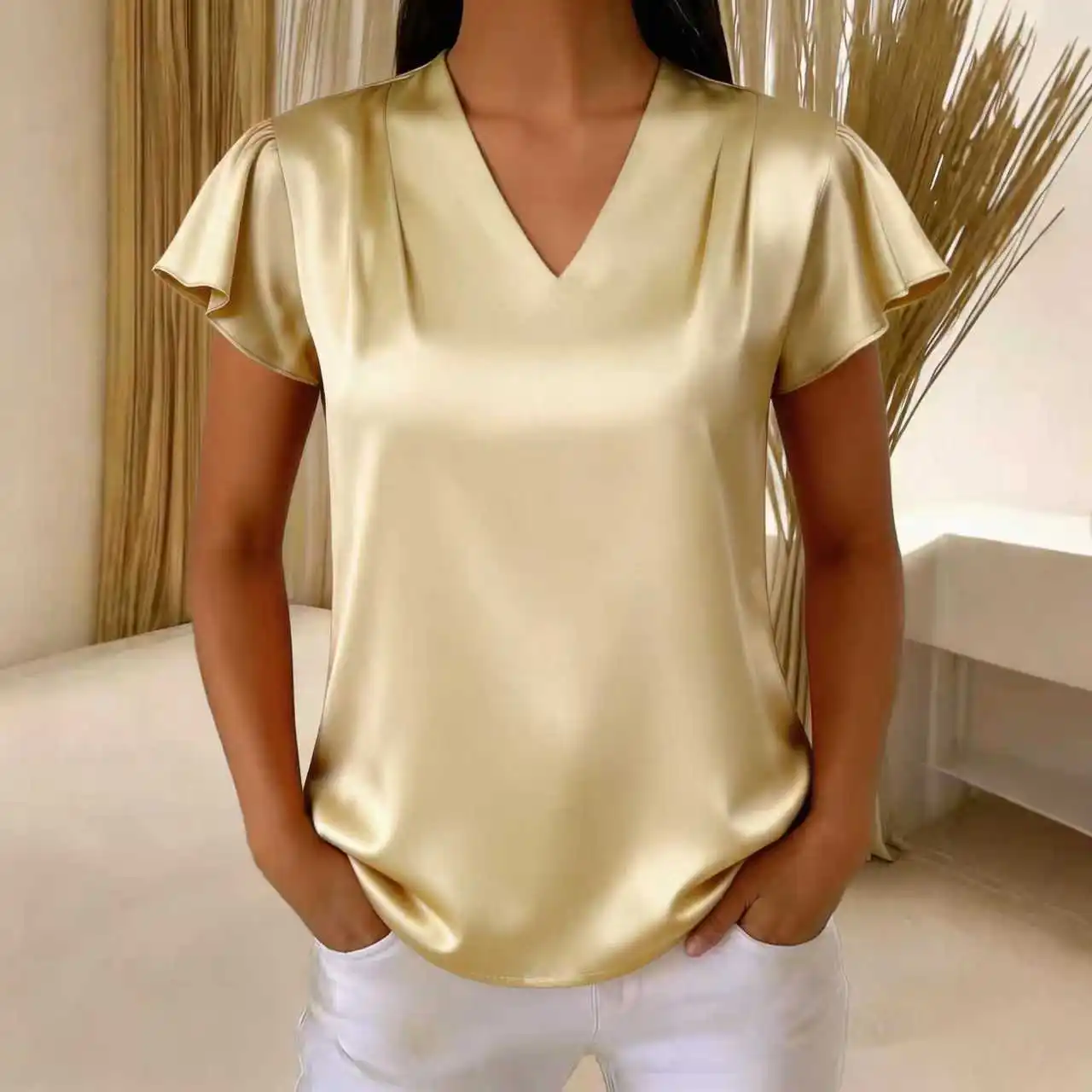 Women's 2026 Summary New V-neck Chiffon. Pleated Loose Short Sleeve Top Wedding Dress Luxury Femme Vestidos Elegant
