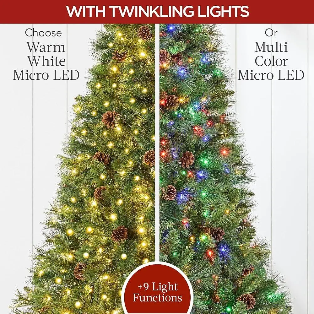 Pre-Lit Artificial Scotch Pine Christmas Tree 7.5ft with 1500 Twinkling Micro LED Lights Holiday Decor Cordless Assembly