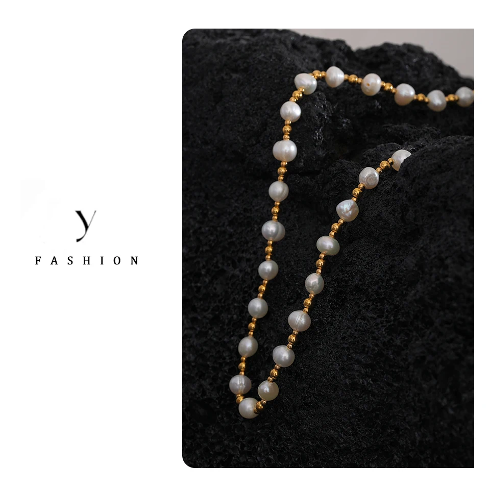 Yhpup Edelstahl Perlen Natürliche Perlen Mischen Handmade Fashion Halskette frauen Luxus Zarte Grundlegende Collier Schmuck Chic Geschenk – Detail 12