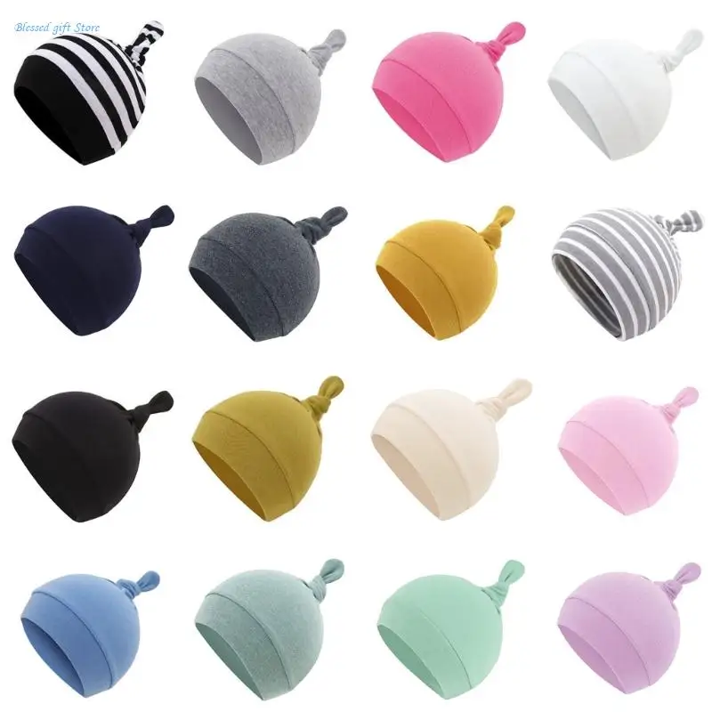 Baby Soft Cotton Hat Newborn Infant Tail Knot Beanie Solid Color Bonnet Bandanas Turban Headwrap Headdress for