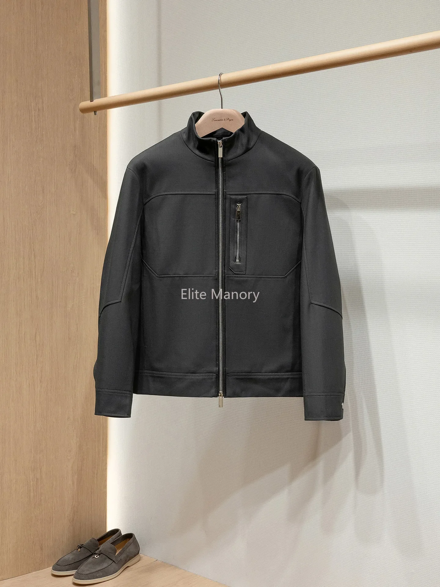 [Italian old money style] Machine washable wool anti-splashing fabric stand-up collar casual jacket