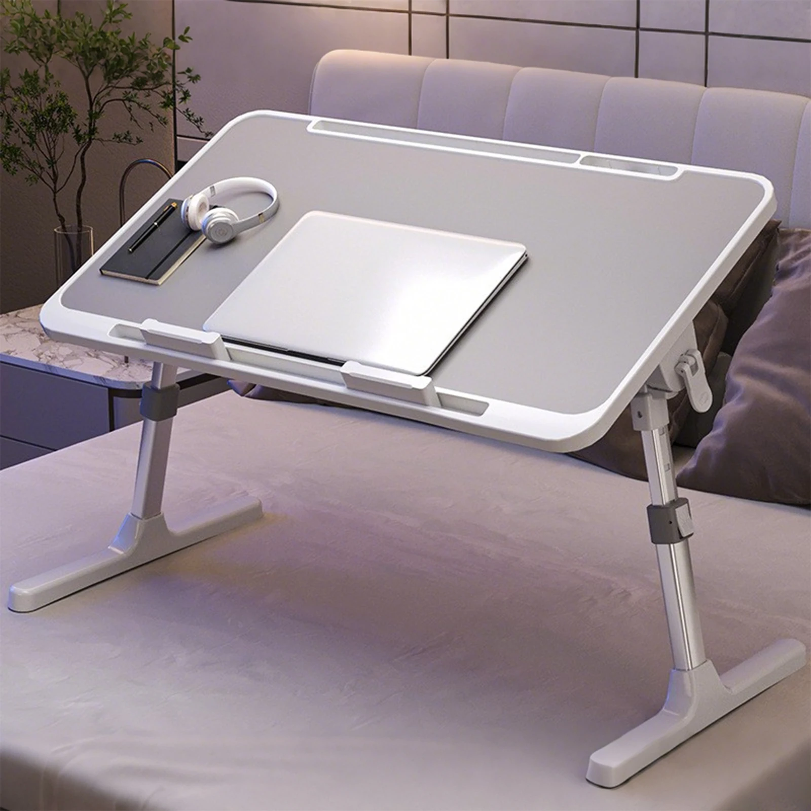Table pliante pour ordinateur portable, bureau, plateau de petit-déjeuner, capacité de charge de 30 kg avec système de verrouillage rapide, équipée de patins antidérapants
