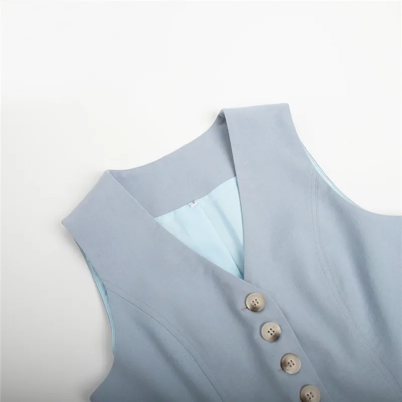 Wedifor Fashion Women Solid Waistcoat Shorts Set Summer Sleeveless V Neck Buttons Vest Tops And Pockets Shorts Matching Suits