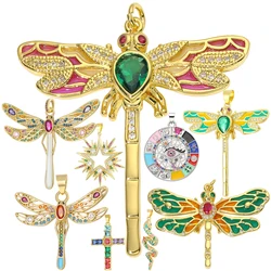 Juya 18K Gold Plated Multicolor Enamel Greek Evil Eye Snake Cross Dragonfly Pendants For DIY Charms Necklace Jewelry Making