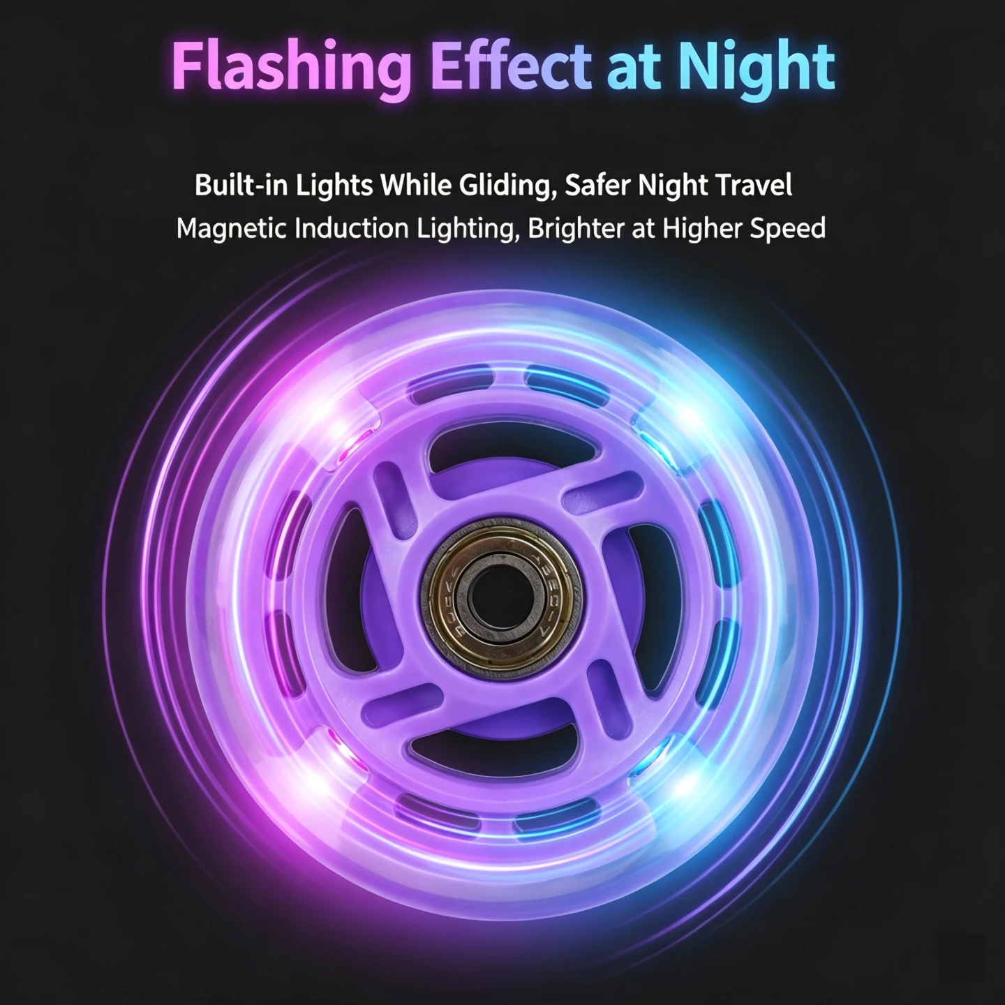 2Pcs 90mm LED Flash Light Up Wheels, Purple/Blue/Black/Orange/Mint Green, for Scooter & Speed Skates