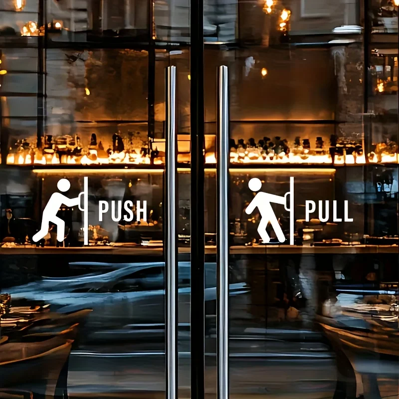 2Pcs Sliding Door Sign Self-Adhesive PVC Sticker for Glass Door Restaurant Office Public Space Decor