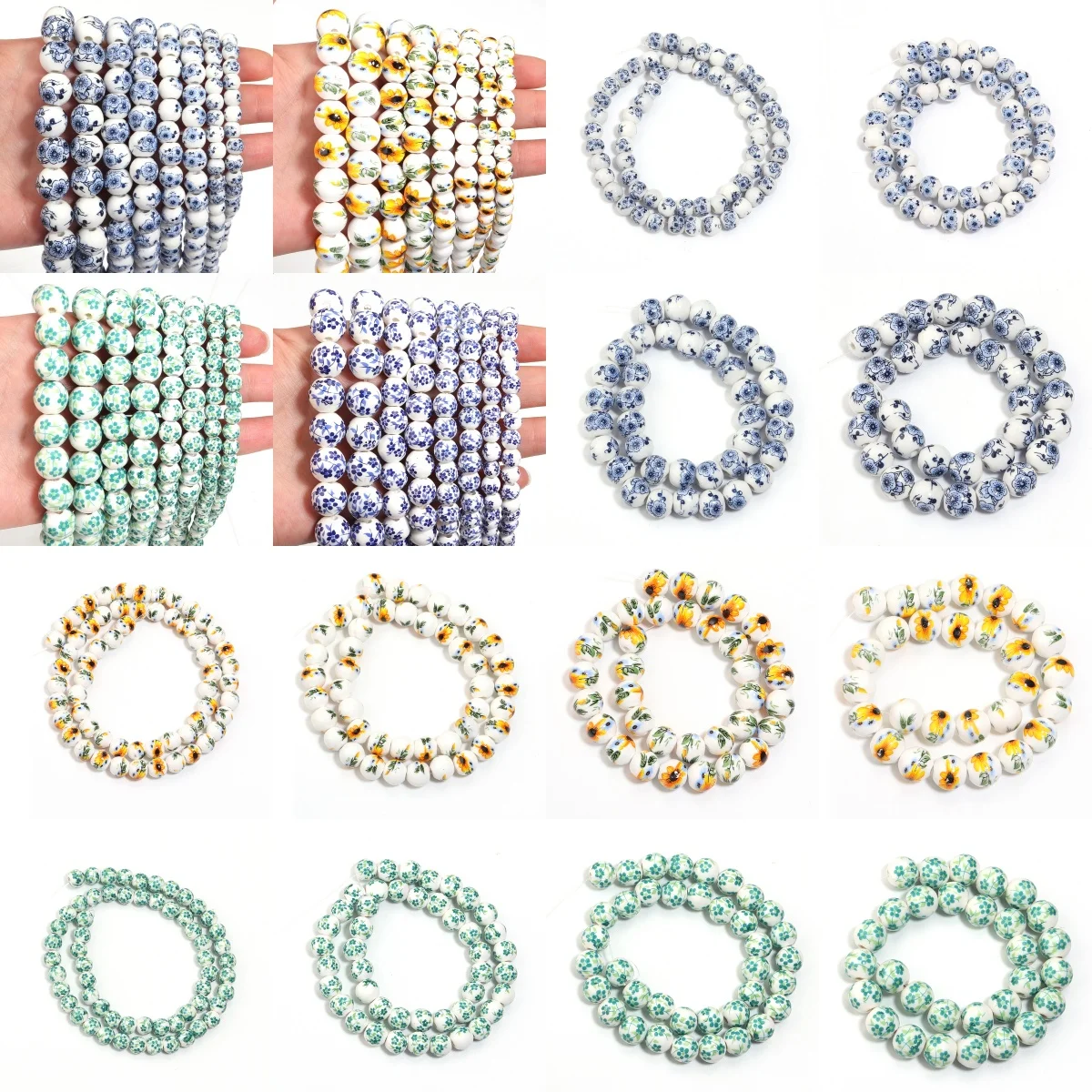 28-60 piezas/lote de cuentas de cerámica de estilo chino de 6/8/10/12 mm, cuentas redondas sueltas para hacer joyería, collar y pulsera DIY