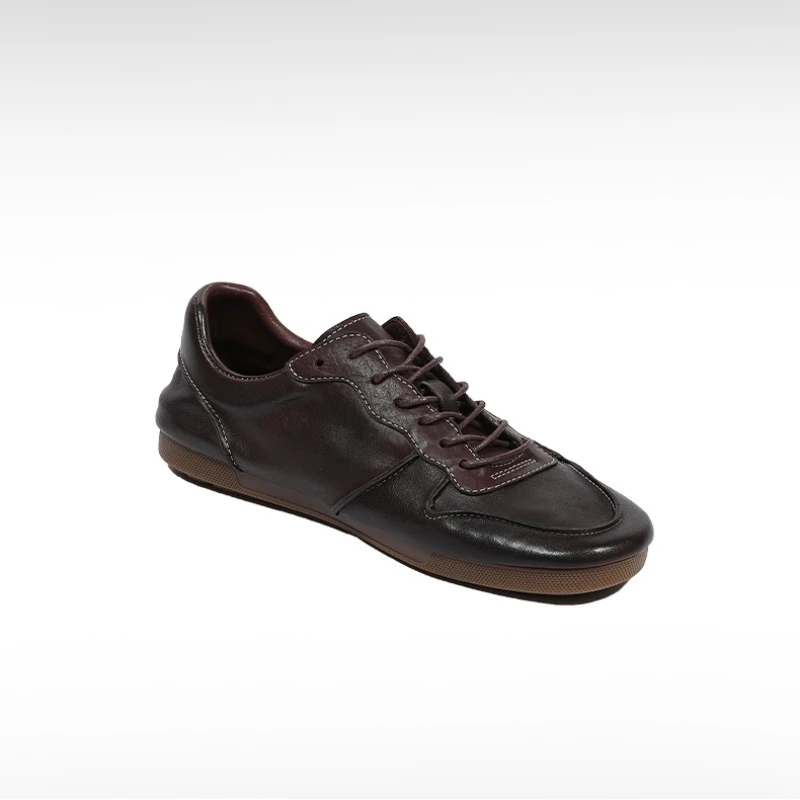 Casual Genuine Leather Men Shoes Lace-up Flat Soft Horse Leather Training Shoes Handmade Retro Leather Shoes