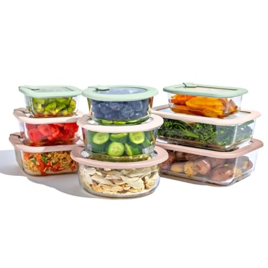 

Food storage for kitchen use, borosilicate glass containers with airtight glass lids, Desert Sage color, leak-proof, plastic-fr