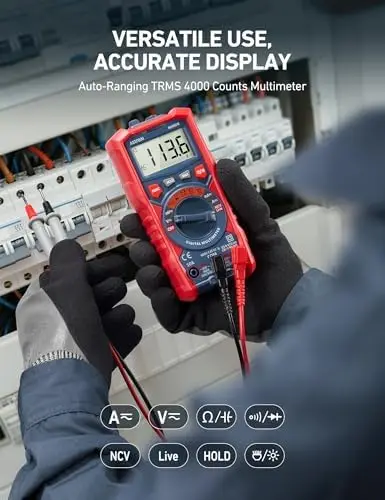 Multímetro Digital AstroAI TRMS de 4000 Lecturas con Auto-Rango – Pruebas de Voltaje, Corriente, Resistencia, Capacitancia y NCV