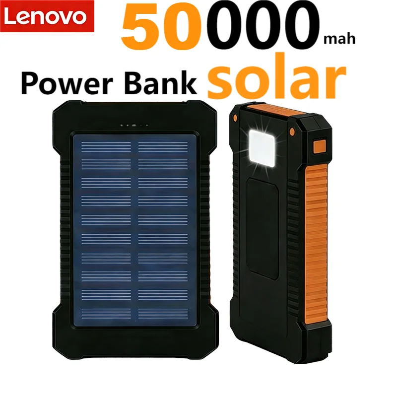 Banco de energía Solar Lenovo de 50000mah, batería externa portátil de gran capacidad con carga súper rápida para exteriores, para Xiaomi, Huawei, Samsung