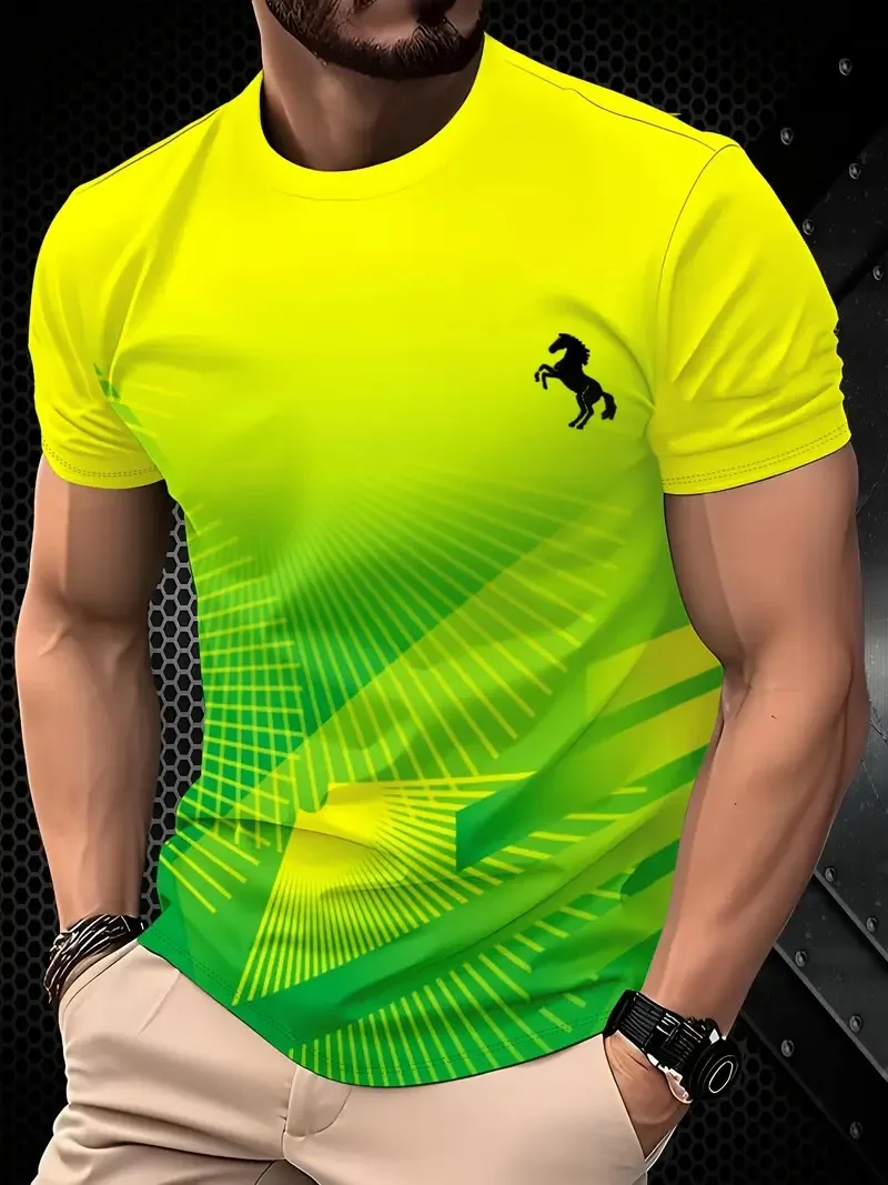 

Men's gradient short sleeved T-shirt fashion lightweight breathable sports pullover daily casual shirt street Loose Men clothing