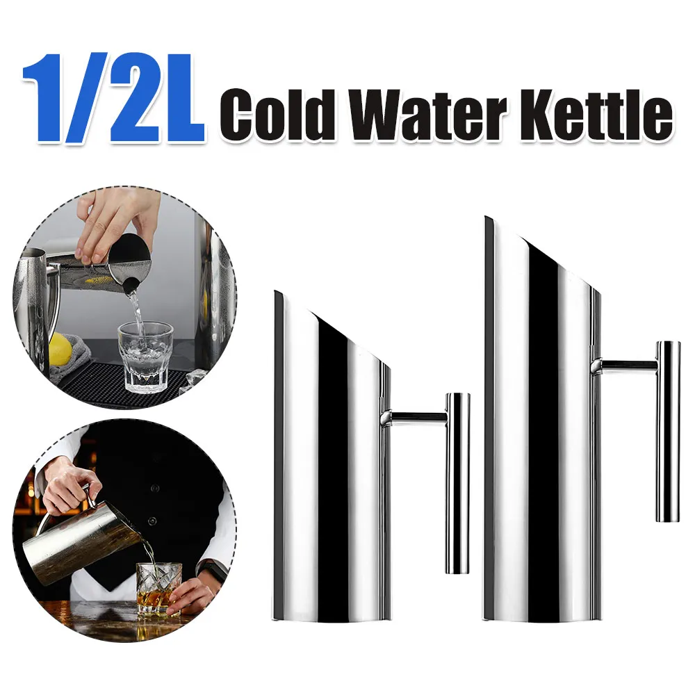 

1/2L Fruit Juice Pitcher Kitchen Cold Wine Pitcher Stainless Steel Ice Cold Freeze Water Pot Kettle for Bar Hotel KTV Restaurant