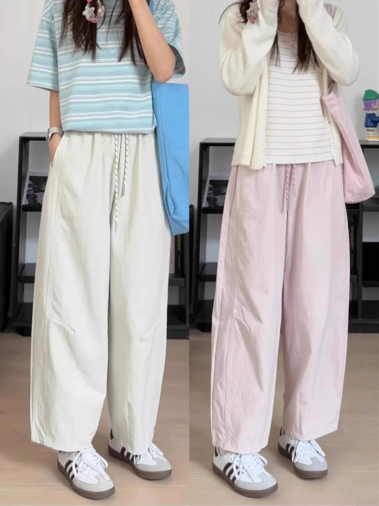 

Женские повседневные брюки-баллоны с высокой талией и широкими штанинами, весенние, больших размеров, для фигуры типа «груша», скрывающие бедра, длиной 7/8, в корейском стиле