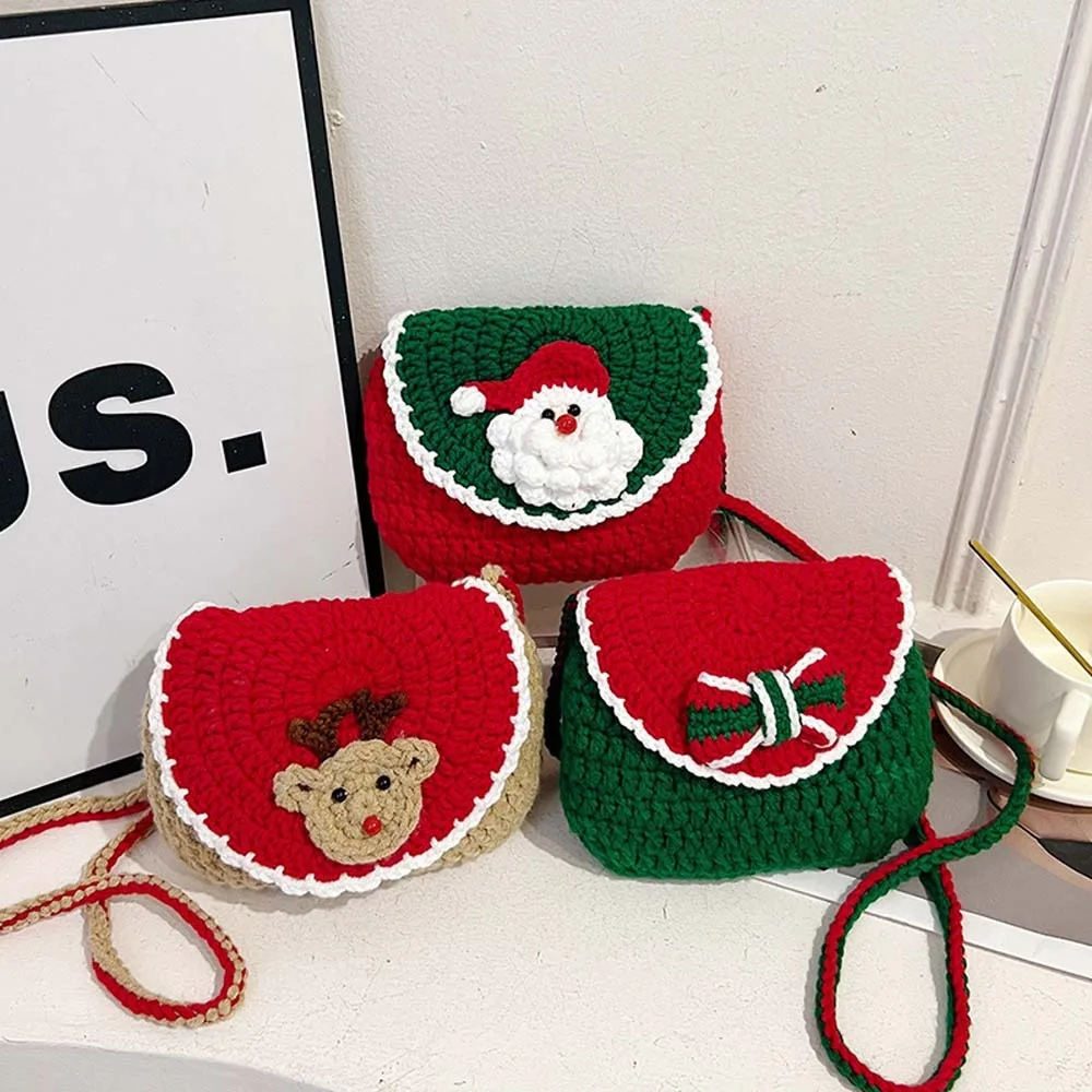 

Сумка на плечо с изображением лося и оленя, рождественская сумка через плечо с бантом, Санта-Клаус, тканая квадратная сумка из полиэстера, Kawaii, женская вязаная сумка для покупок