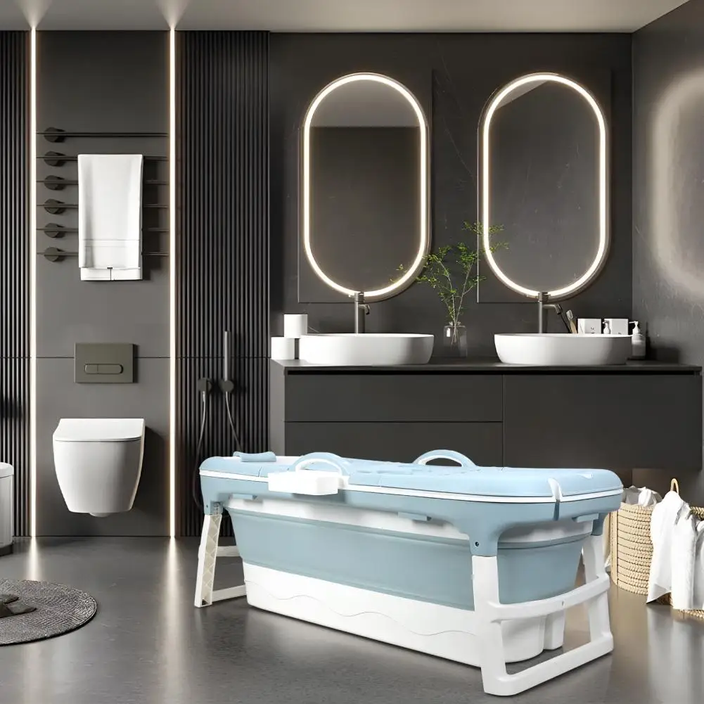 50 in Foldable Bathtub, Portable Bathtub for Adult, Freestanding Surround Collapsible Bathtub, Effortless Folding Bathtub (Blue)