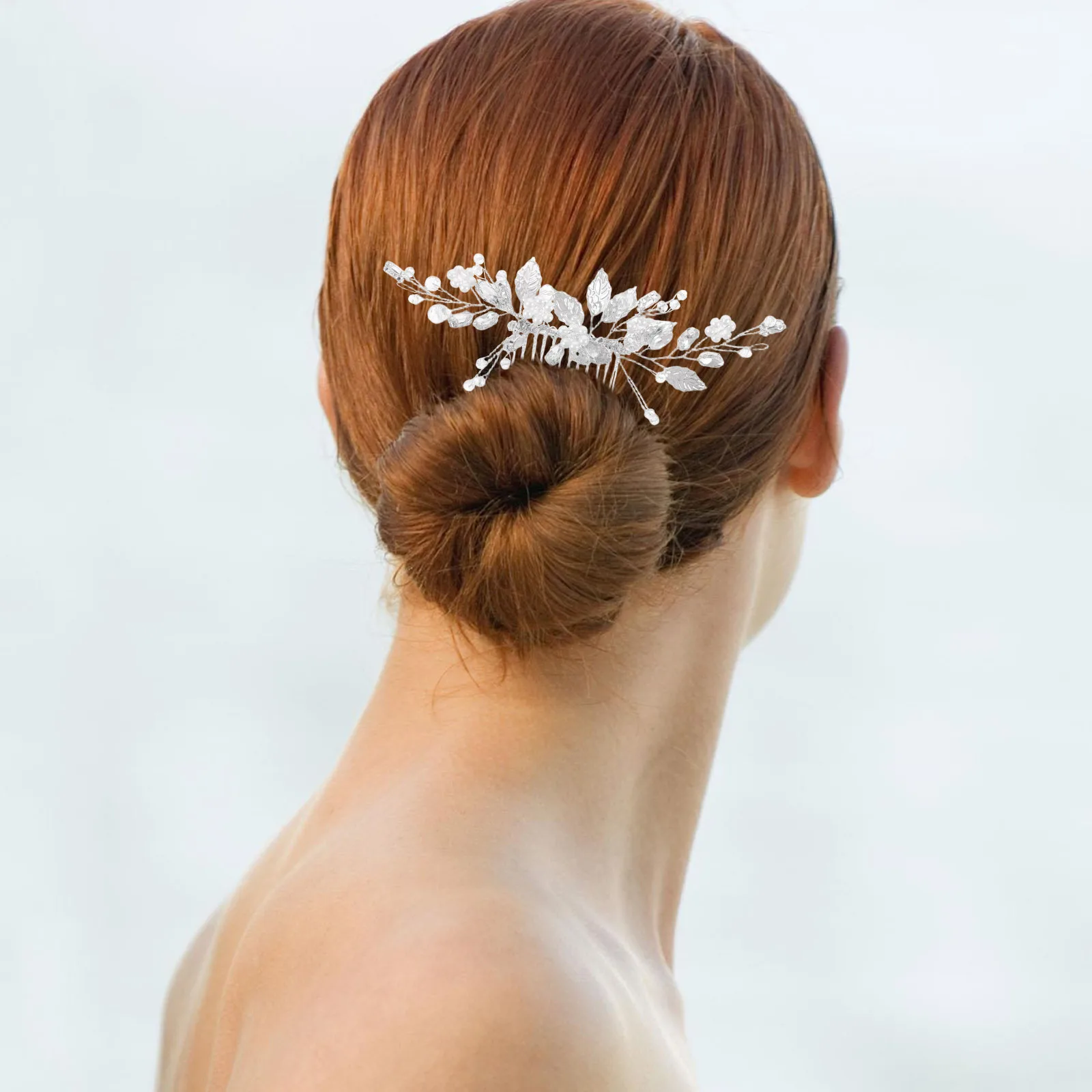 

2Pcs Wedding Hair Comb Bridal Faux Pearl Crystal Hair Accessories for Updo Hairstyles Leaf Hairpin