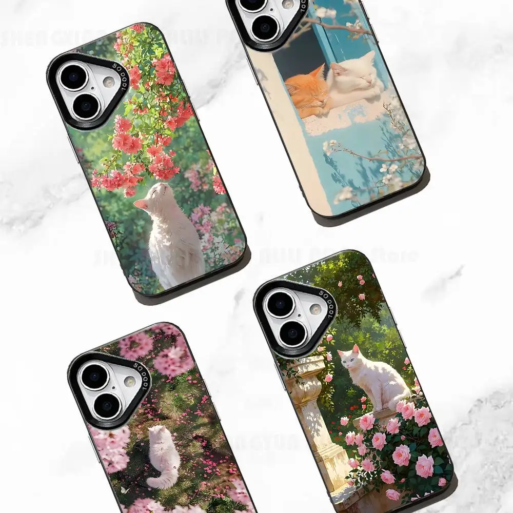 Flowers Cats Case For IPhone 11 12 13 14 15 16 17 Pro Max XS X XR Cover