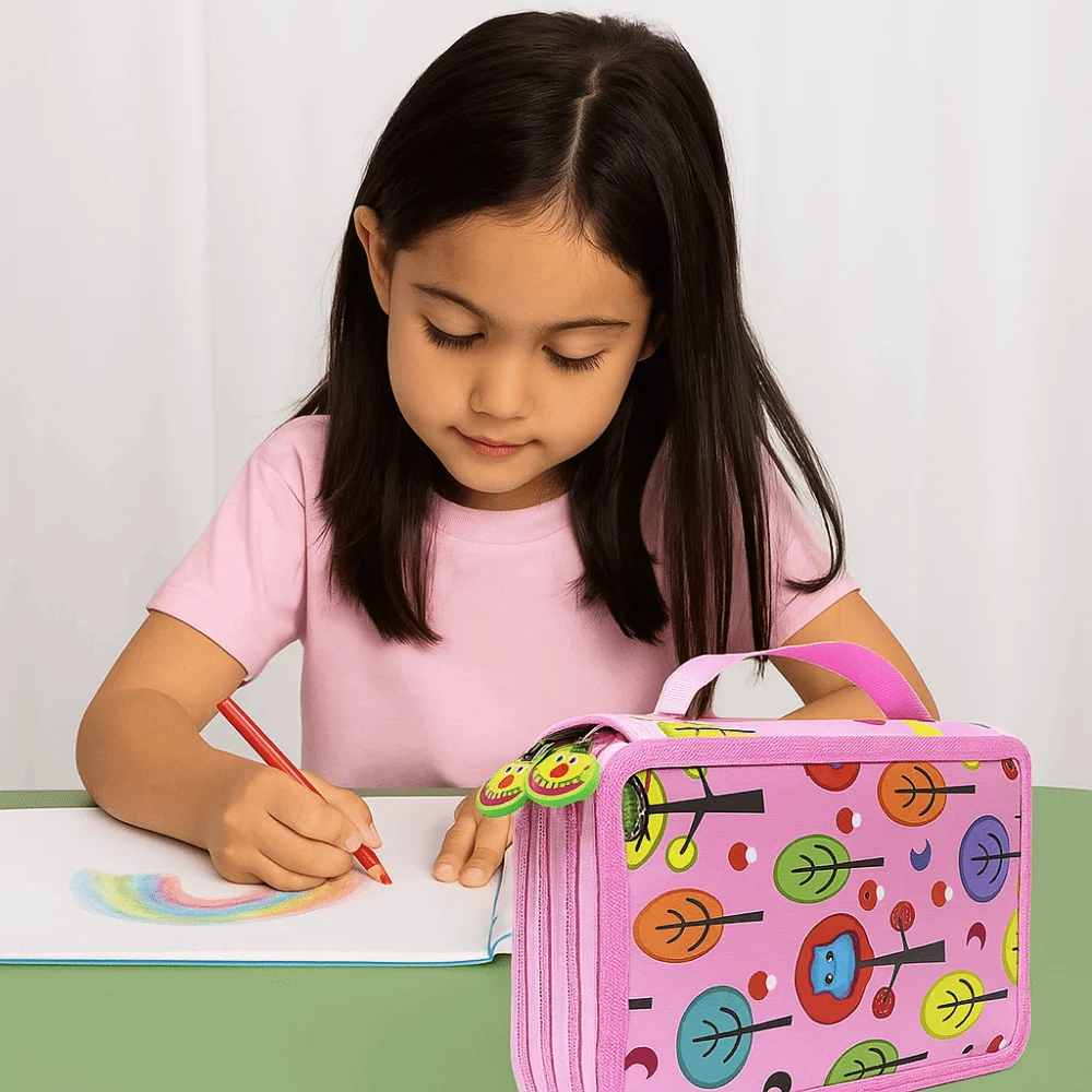 

32/52/72 Hole Sketch Pencil Case Large Capacity Zipper Closure Pen Storage Bag Multiple Compartments Cartoon