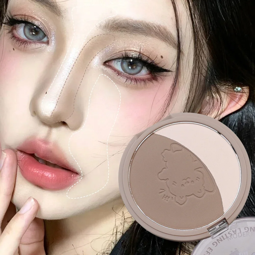 Dual-Color Face Contouring Palette Long Lasting Natural Bronzer Three-Dimensional Nose Shadow Repair Powder Concealer Cosmetics