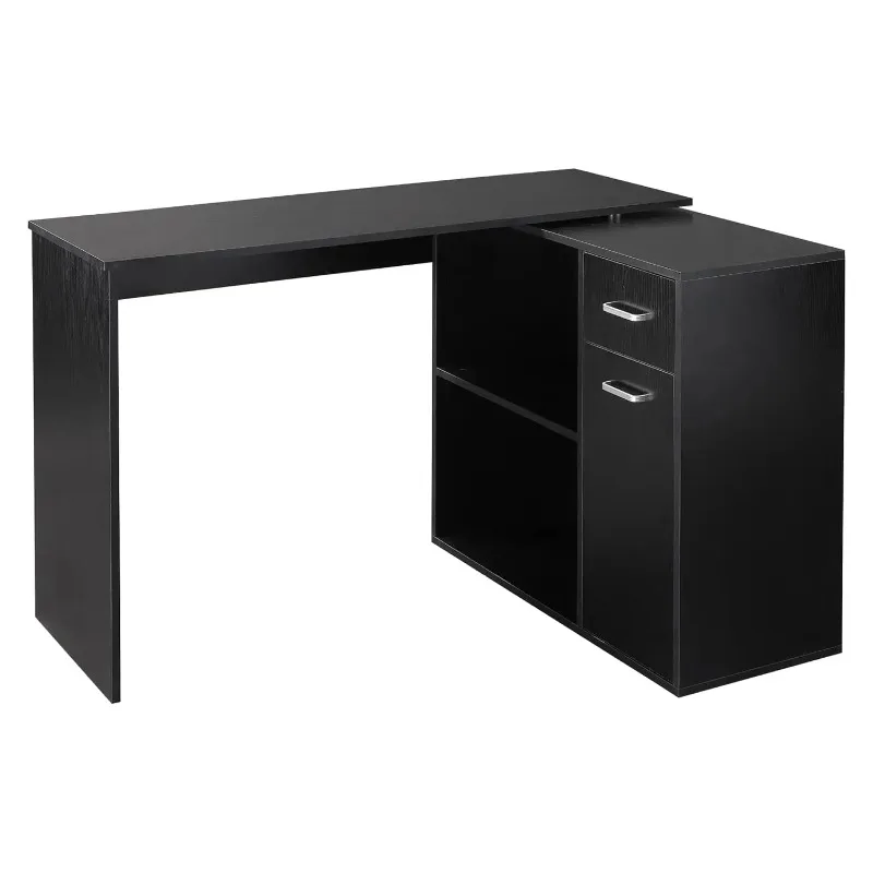 L-Shape Computer Desk 180° Rotating Corner Table Storage Shelf Drawer Cabinet Home Office Workstation Black, Customized