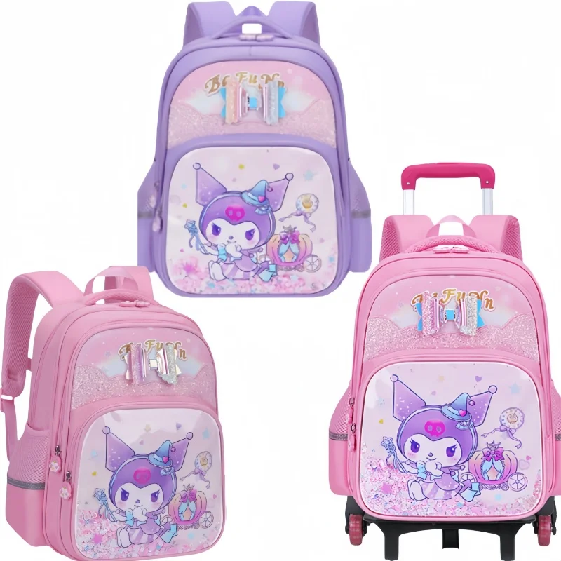 

Kuromi Rolling Schoolbag Student Spine Protection and Weight Reduction Backpack Melody Large Capacity Girl's Bag Birthday Gift